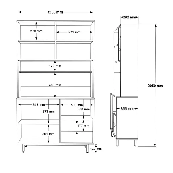 Buffet cuisine niche micro-ondes décor gris H 205 cm JENA