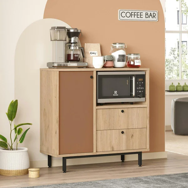 Buffet cuisine niche micro-ondes et 1 porte brun chaud JENA