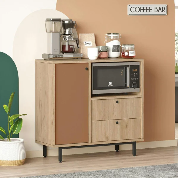 Buffet cuisine niche micro-ondes et 1 porte brun chaud JENA
