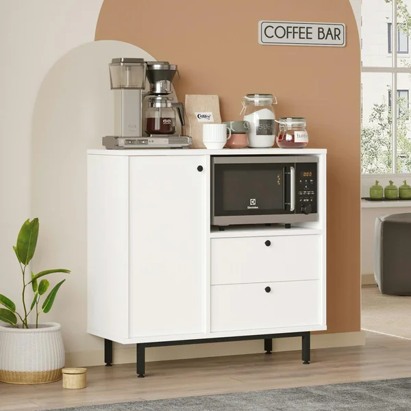Buffet de cuisine blanc niche micro-ondes et 1 porte JENA