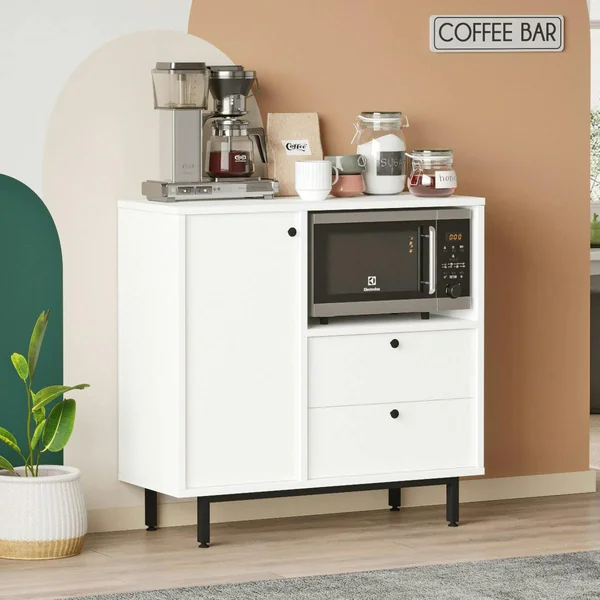Buffet de cuisine blanc niche micro-ondes et 1 porte JENA