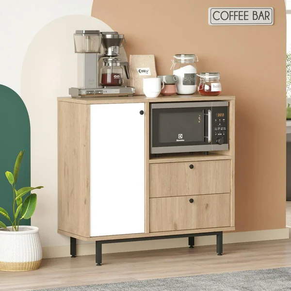 Buffet de cuisine niche micro-ondes et 1 porte blanche JENA