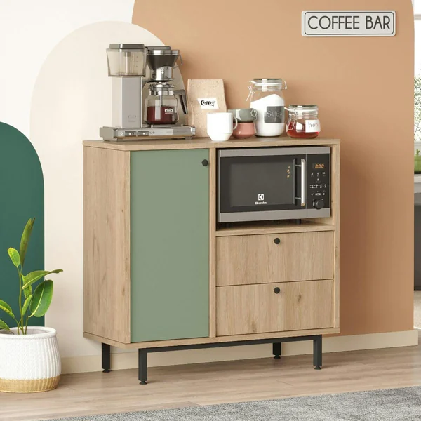 Buffet de cuisine niche micro-ondes et 1 porte sauge JENA