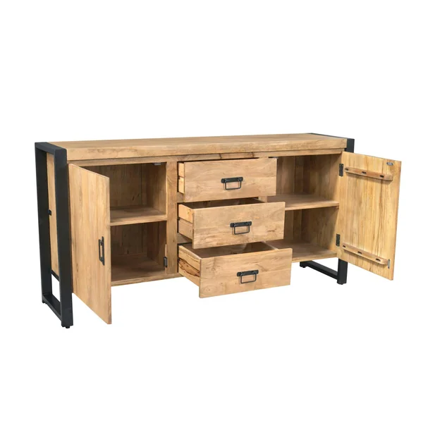 Buffet en bois clair et métal noir 2 portes MILORA