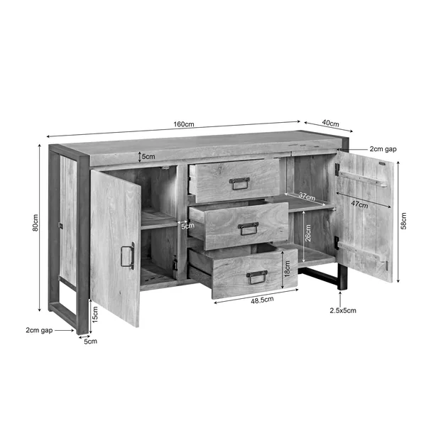 Buffet en bois clair et métal noir 2 portes MILORA