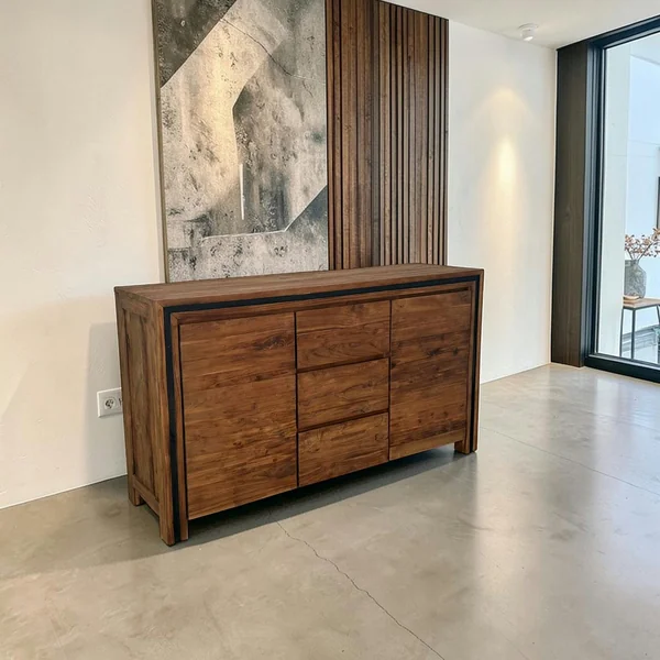 Buffet en bois recyclé de teck 2 portes 3 tiroirs VADOD