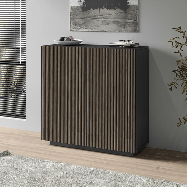 Buffet haut moderne 220 cm anthracite mat/chêne foncé Costarica