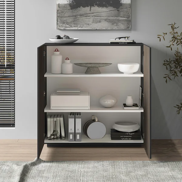 Buffet haut moderne 220 cm anthracite mat/chêne foncé Costarica