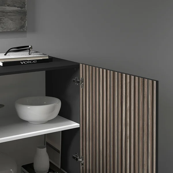 Buffet haut moderne 220 cm anthracite mat/chêne foncé Costarica
