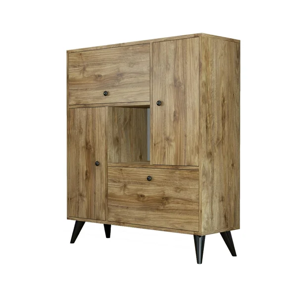 Buffet haut moderne 4 portes niche centrale, effet noyer JENA