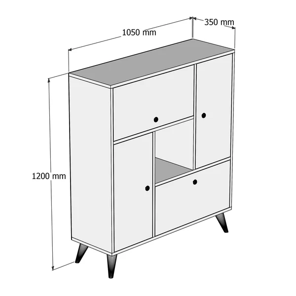 Buffet haut moderne 4 portes niche centrale, effet noyer JENA