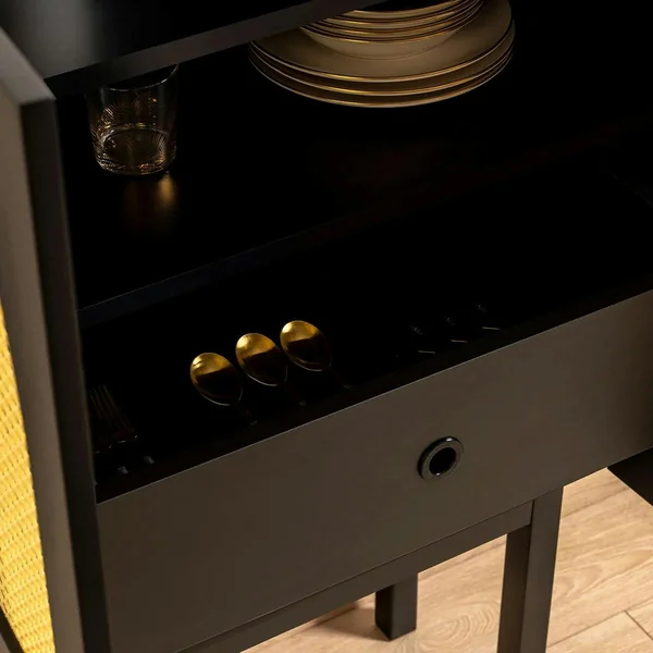 Buffet haut noir 2 portes à cannage organique VAREN