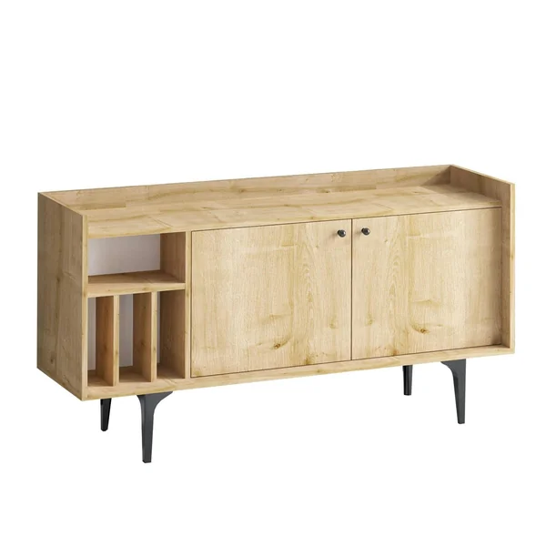 Buffet moderne 2 portes avec niches rangement - effet chêne JENA