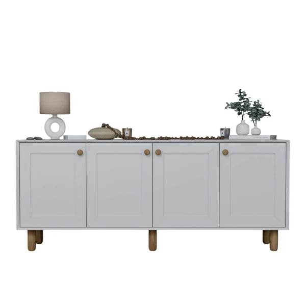 Buffet salle à manger blanc 4 portes à détail cadre VAREN