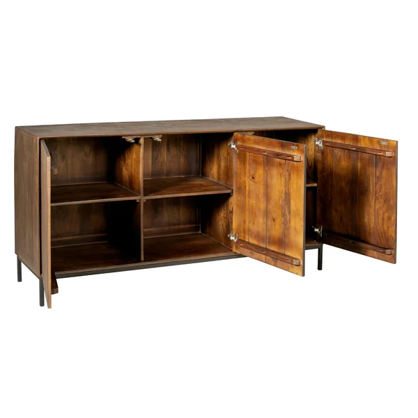 Buffet vintage bois brun 3 portes rainurées CORTINA