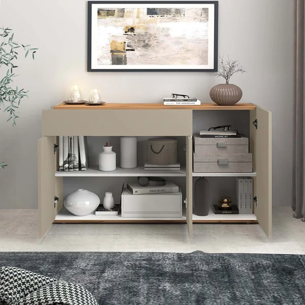 Buffet/bahut moderne 120 cm taupe/chêne wotan Grana