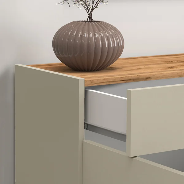 Buffet/bahut moderne 120 cm taupe/chêne wotan Grana