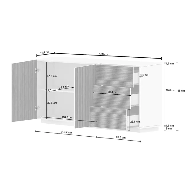 Buffet/bahut moderne 180 cm anthracite mat/chêne foncé Costarica