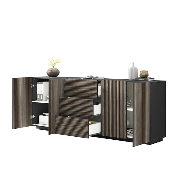Buffet/bahut moderne 220 cm anthracite mat/chêne foncé Costarica