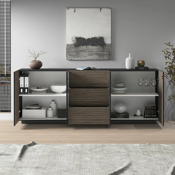Buffet/bahut moderne 220 cm anthracite mat/chêne foncé Costarica