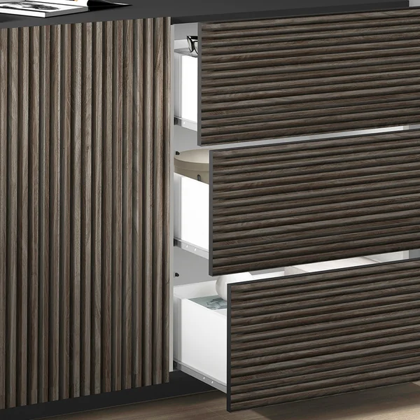 Buffet/bahut moderne 220 cm anthracite mat/chêne foncé Costarica