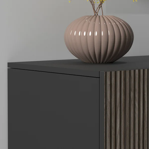 Buffet/bahut moderne 220 cm anthracite mat/chêne foncé Costarica