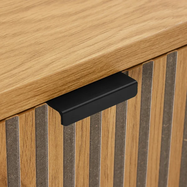 Bureau 2 tiroirs décor effet bois rainuré noir et naturel OLETTA