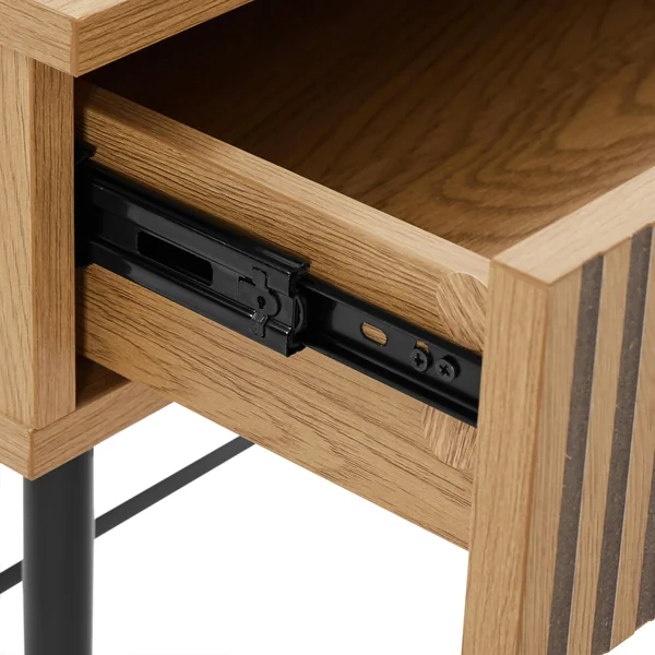 Bureau 2 tiroirs décor effet bois rainuré noir et naturel OLETTA