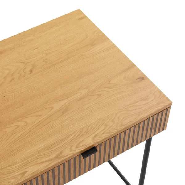 Bureau 2 tiroirs décor effet bois rainuré noir et naturel OLETTA