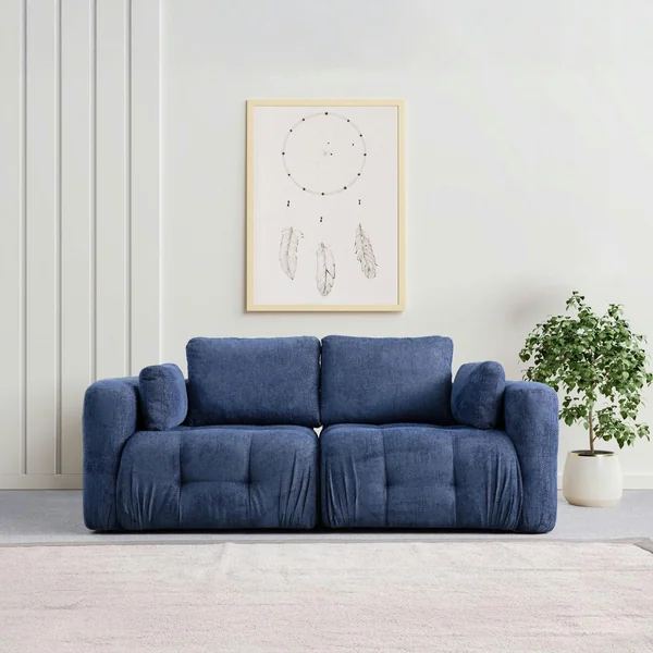 Canapé 2 places modulable bleu foncé, forme organique BARI
