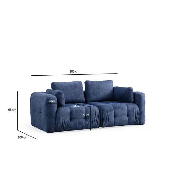 Canapé 2 places modulable bleu foncé, forme organique BARI