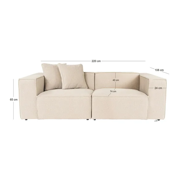 Canapé 3 places beige rosé coutures apparentes 220 cm OSTUNI