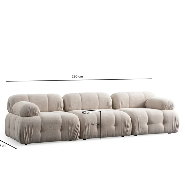 Canapé 3 places écru 290 cm, avec repose-pieds ICA