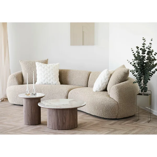 Canapé bouclette beige 3 places 4 coussins assortis NAMSOS