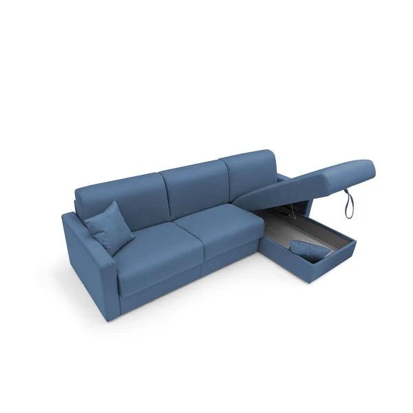Canapé d'angle convertible et réversible tissu déhoussable Aubin - Bleu - Grand 2 places