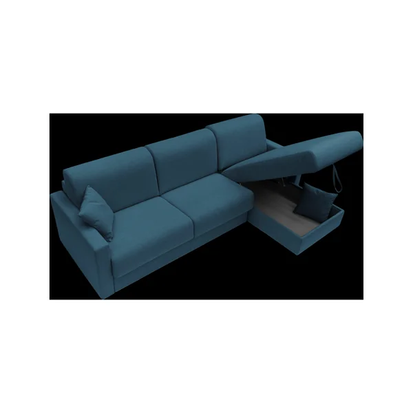 Canapé d'angle convertible et réversible tissu recyclé déhoussable Aubin - Bleu Canard - Grand 2 places