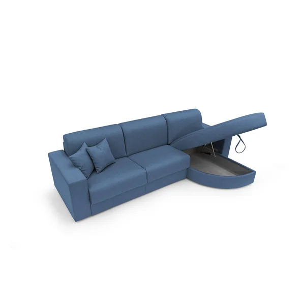 Canapé d'angle convertible tissu déhoussable Aubin - Bleu - Canapé angle droit