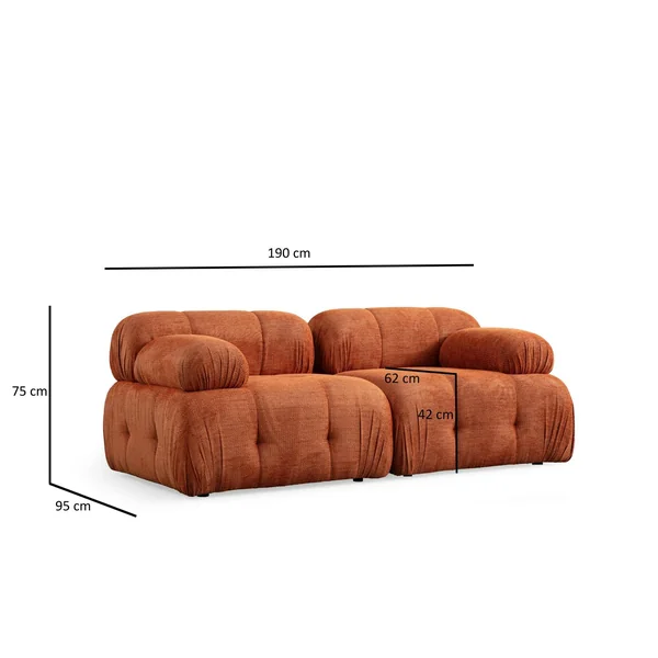 Canapé modulable 2 places rouille, assise profonde 190 cm ICA