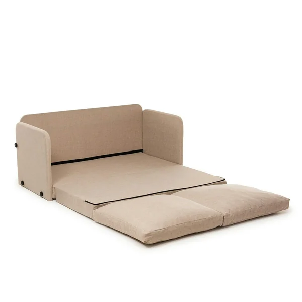 Canapé-lit d'appoint beige 2 personnes, tissu lin ORURO