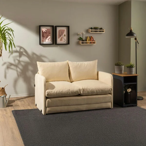 Canapé-lit d'appoint en tissu crème, 2 personnes ORURO