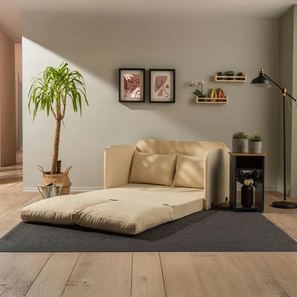 Canapé-lit d'appoint en tissu crème, 2 personnes ORURO