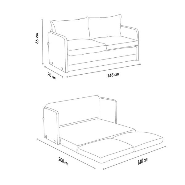 Canapé-lit en lin gris foncé, 2 personnes 140 cm ORURO