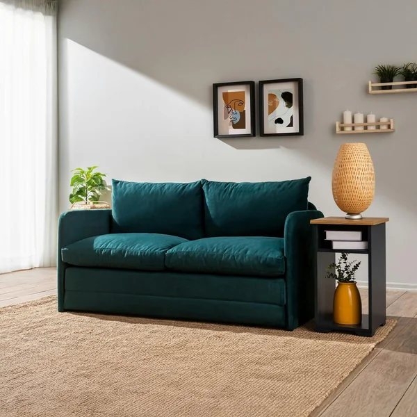 Canapé-lit en tissu bleu lagon, 2 personnes 140 cm ORURO
