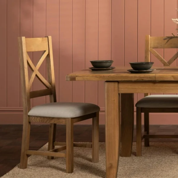 Chaise bois et tissu dossier en croix (lot de 2) VALMONT