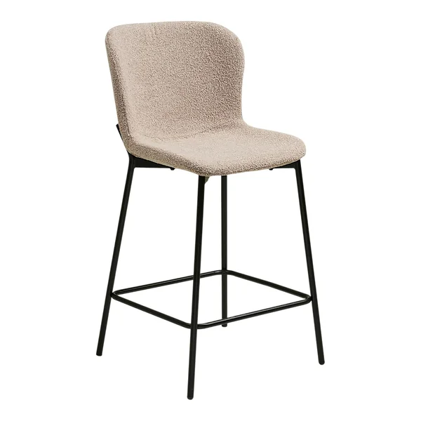 Chaise de bar bouclette beige pieds métal noir (lot de 2) BERLIN