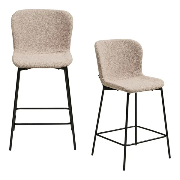 Chaise de bar bouclette beige pieds métal noir (lot de 2) BERLIN