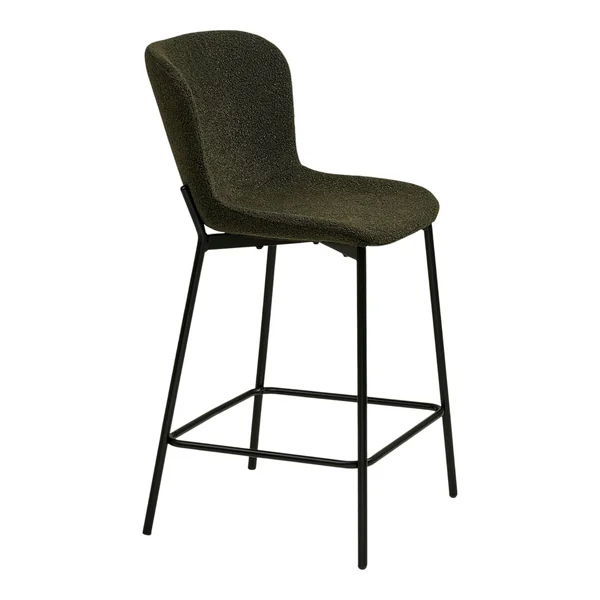 Chaise de bar bouclette verte pieds métal noir (lot de 2) BERLIN