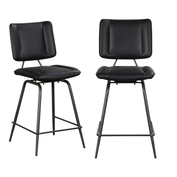 Chaise de bar noire à pieds métal, décor bouton (lot de 2) OKA