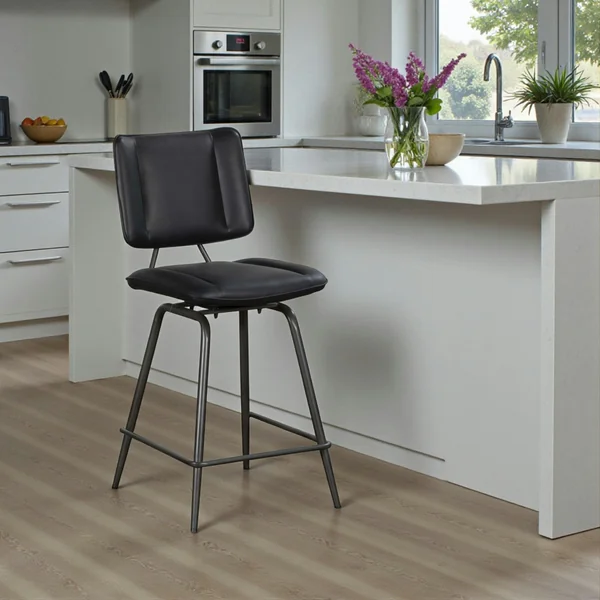 Chaise de bar noire à pieds métal, décor bouton (lot de 2) OKA