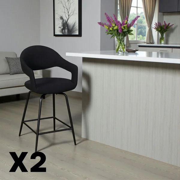 Chaise de bar pivotante noire à dossier ouvert (lot de 2) TREVI
